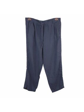 Pure J Jill M Garment-Dyed Linen Pants Blue Crop Boho Natural Fibers Minimalist